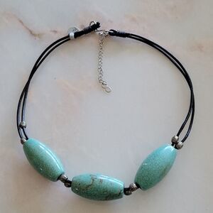 NWT Tourquoise Necklace With Pewter Beads